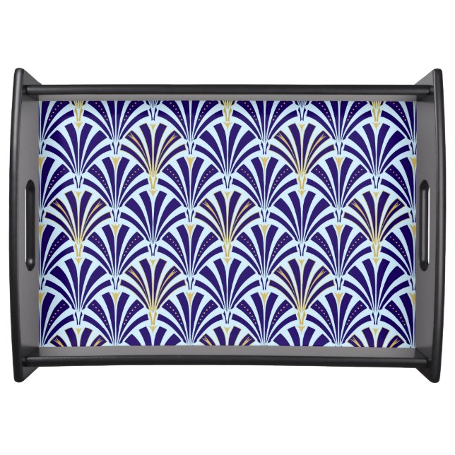Art Deco fan pattern - cobalt and sky blue Serving Tray (Front)