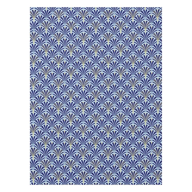 Art Deco fan pattern - cobalt and sky blue Tablecloth (Front)