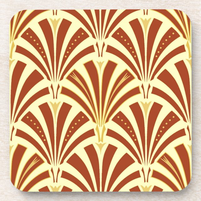 Art Deco fan pattern - copper on yellow Beverage Coaster (Front)