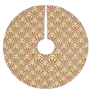 Art Deco fan pattern - copper on yellow Brushed Polyester Tree Skirt