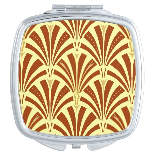 Art Deco fan pattern - copper on yellow Makeup Mirror (Front)