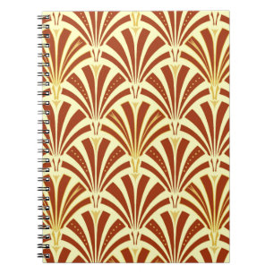 Art Deco fan pattern - copper on yellow Notebook