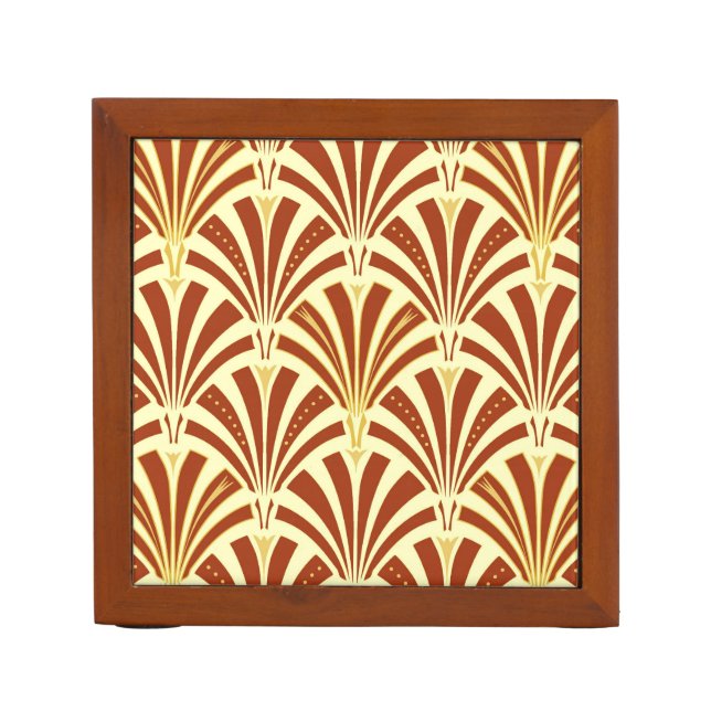 Art Deco fan pattern - copper on yellow Pencil/Pen Holder (Front)