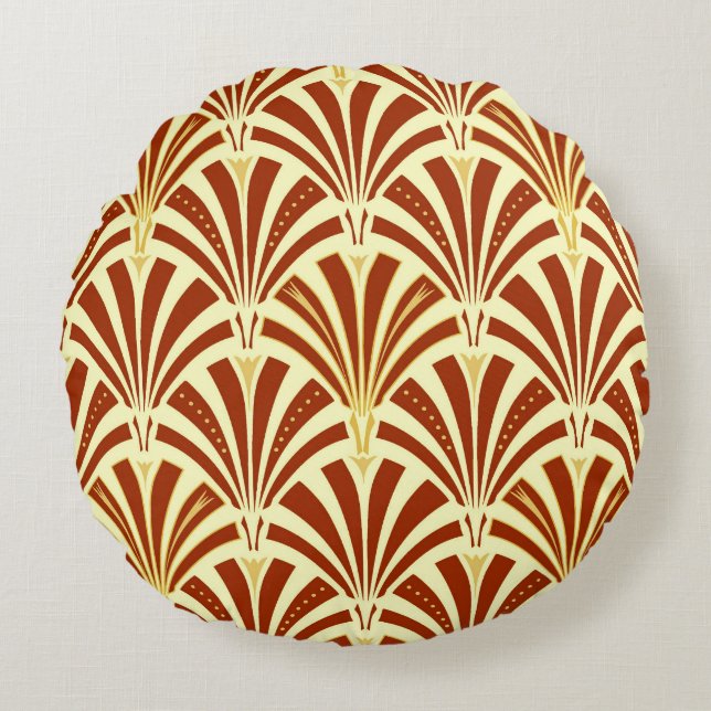 Art Deco fan pattern - copper on yellow Round Pillow (Front)