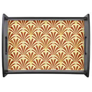 Art Deco fan pattern - copper on yellow Serving Tray