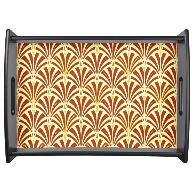 Art Deco fan pattern - copper on yellow Serving Tray (Front)