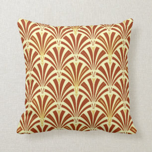 Art Deco fan pattern - copper on yellow Throw Pillow