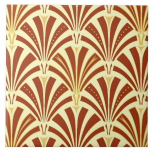 Art Deco fan pattern - copper on yellow Tile