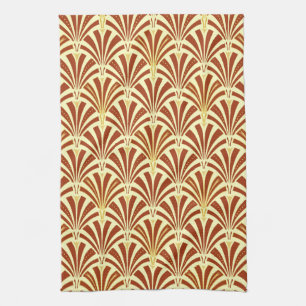 Art Deco fan pattern - copper on yellow Towel
