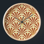 Art Deco fan pattern - copper on yellow Wall Clock<br><div class="desc">Digital reproduction of a classic,  Art Deco wallpaper,  fan pattern - rich copper brown / caramel on pale yellow,  embellished with gold</div>