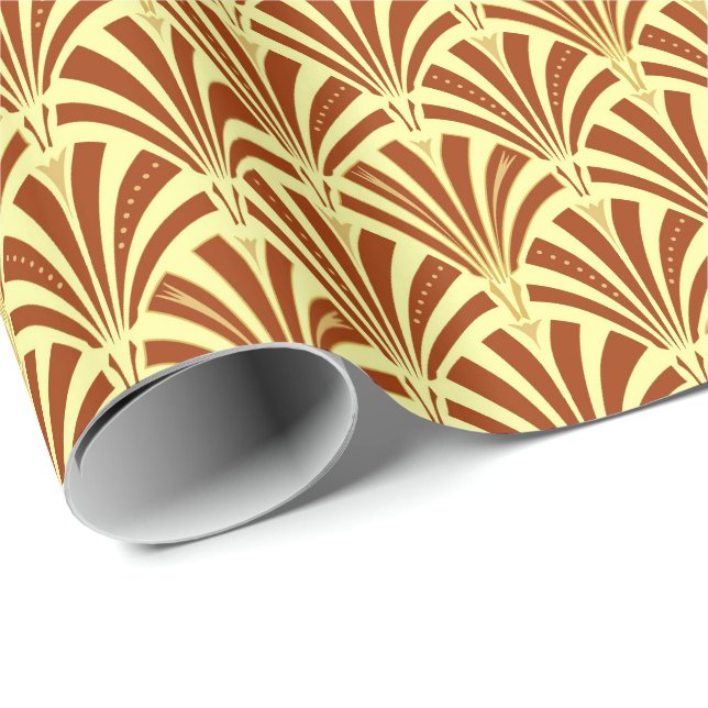 Art Deco fan pattern - copper on yellow Wrapping Paper (Roll Corner)