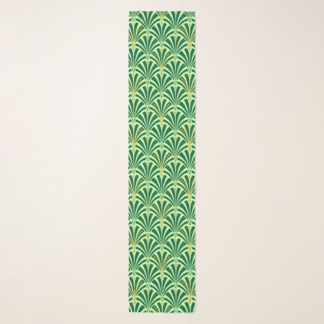 Art Deco Fan Pattern, emerald and mint green Scarf (Front)