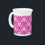 Art Deco fan pattern - fuchsia pink Beverage Pitcher<br><div class="desc">Digital reproduction of a classic,  Art Deco wallpaper,  fan pattern - deep fuchsia pink,  on white,  embellished with gold</div>