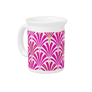 Art Deco fan pattern - fuchsia pink Beverage Pitcher