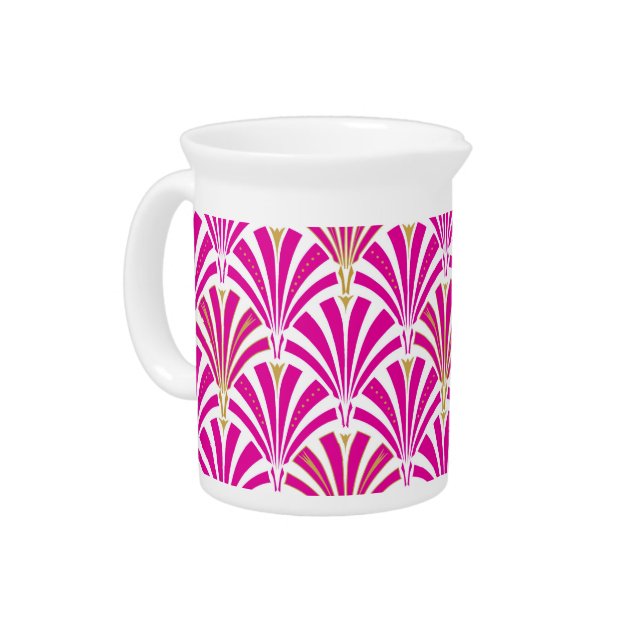 Art Deco fan pattern - fuchsia pink Beverage Pitcher (Left)
