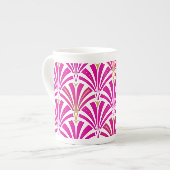 Art Deco fan pattern - fuchsia pink Bone China Mug (Front Left)