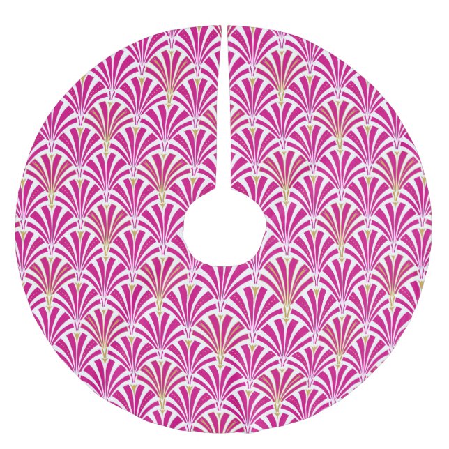 Art Deco fan pattern - fuchsia pink Brushed Polyester Tree Skirt (Front)