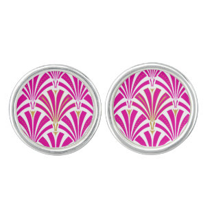 Art Deco fan pattern - fuchsia pink Cufflinks