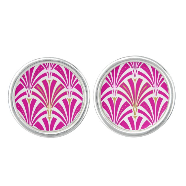 Art Deco fan pattern - fuchsia pink Cufflinks (Front)