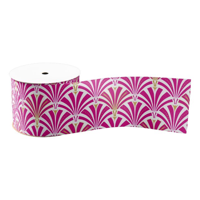 Art Deco fan pattern - fuchsia pink Grosgrain Ribbon (Spool)