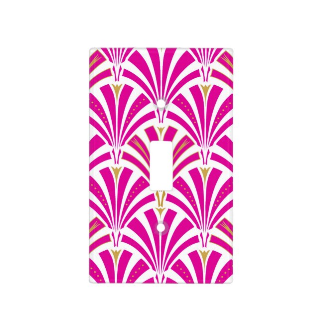 Art Deco fan pattern - fuchsia pink Light Switch Cover (Front)