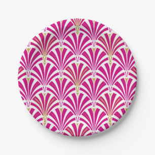 Art Deco fan pattern - fuchsia pink Paper Plates