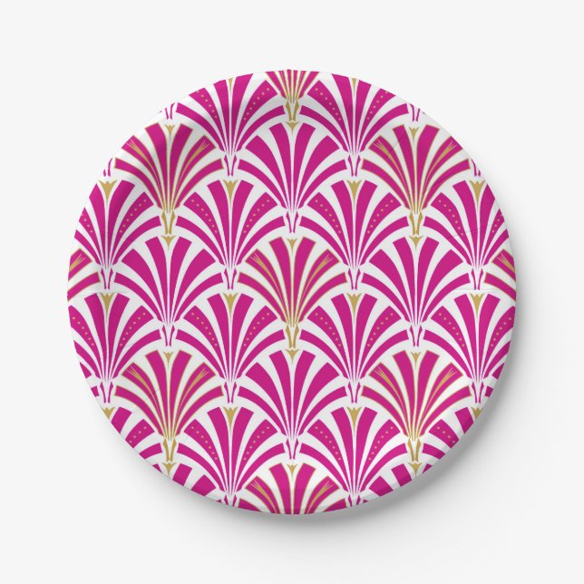 Art Deco fan pattern - fuchsia pink Paper Plates (Front)