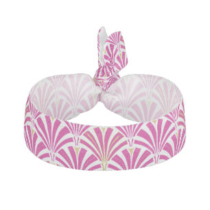 Art Deco fan pattern - fuchsia pink Ribbon Hair Tie