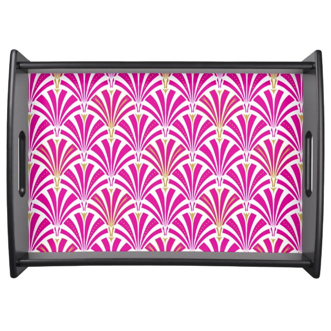 Art Deco fan pattern - fuchsia pink Serving Tray (Front)