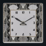Art Deco Fan Pattern - Gray and Black Square Wall Clock<br><div class="desc">The pattern I am using again to make a wall clock. It is also the pattern on a cushion in my store. This is a typical art deco fan design and actually makes a lovely clock for your home. It would look good with sympathetic decor or on a plain wall....</div>