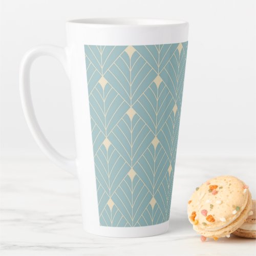 Art Deco Fan Pattern In Duck Egg Blue And Beige Latte Mug