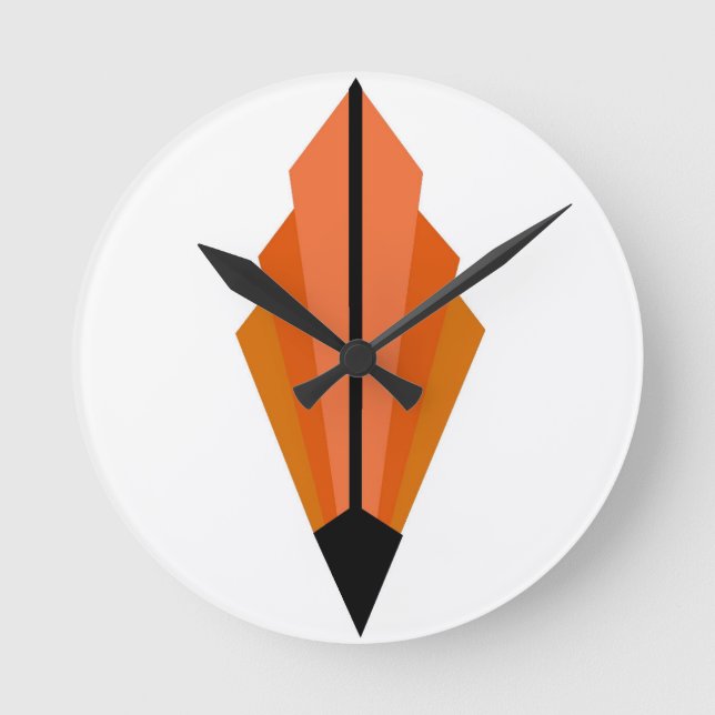 Art Deco Fan Pattern in orange Round Clock (Front)