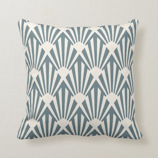 Art Deco Fan Pattern In Steel Blue Throw Pillow Zazzle Com