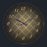 Art Deco Fan Pattern Large Clock<br><div class="desc">Art Deco fan pattern with gold numbers.</div>