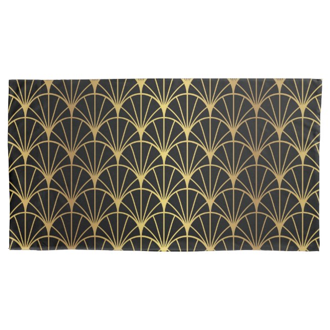 Art Deco Fan Pattern Luxury Gold And Black Pillow Case (Front)