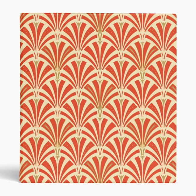 Art Deco fan pattern - mandarin orange 3 Ring Binder (Front)