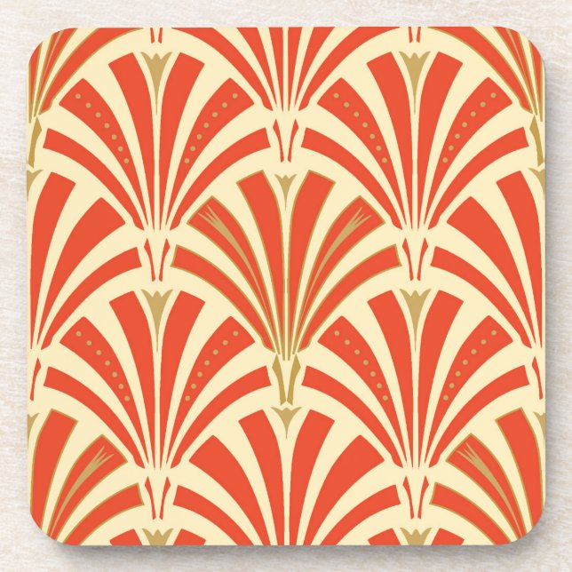 Art Deco fan pattern - mandarin orange Beverage Coaster (Front)