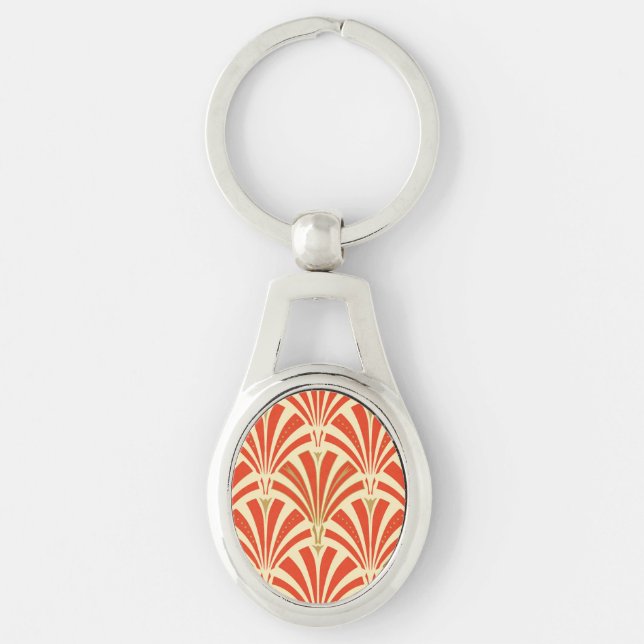 Art Deco fan pattern - mandarin orange Keychain (Front)