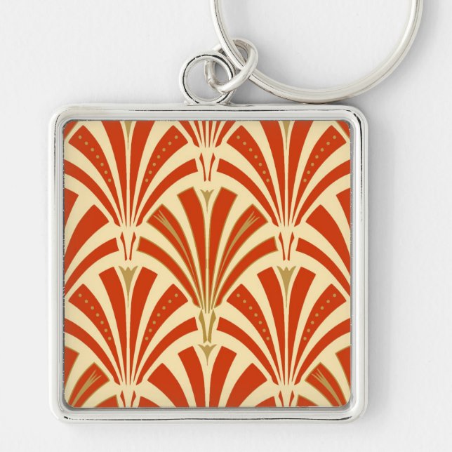 Art Deco fan pattern - mandarin orange Keychain (Front)