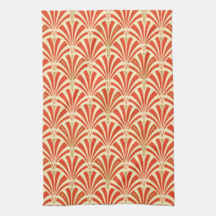 Art Deco fan pattern - mandarin orange Kitchen Towel