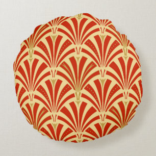 Art Deco fan pattern - mandarin orange Round Pillow