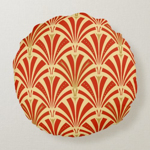 Art Deco fan pattern _ mandarin orange Round Pillow