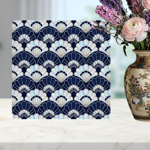 Art Deco Fan Pattern Navy Blue Pearl Silver  Ceramic Tile
