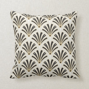 Art Deco Fan Pattern on Cream 2 Throw Pillow