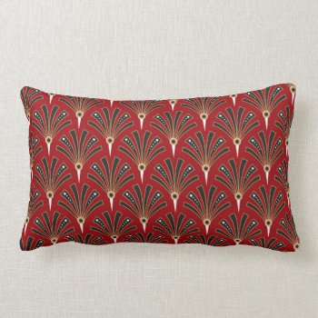Art Deco Fan Pattern On Red Lumbar Pillow by AnyTownArt at Zazzle