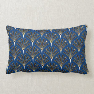 Art Deco Fan Pattern on Royal Blue Lumbar Pillow