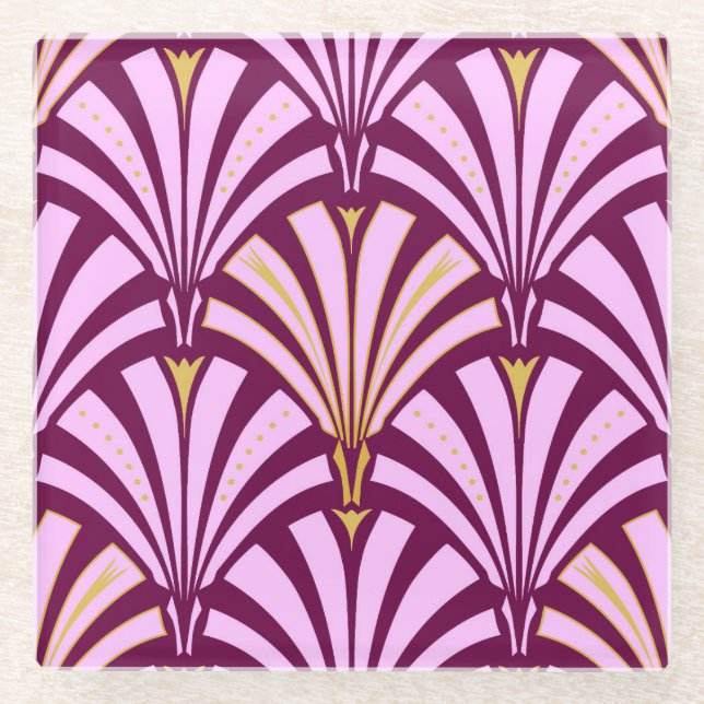 Art Deco fan pattern - orchid and purple Glass Coaster (Front)