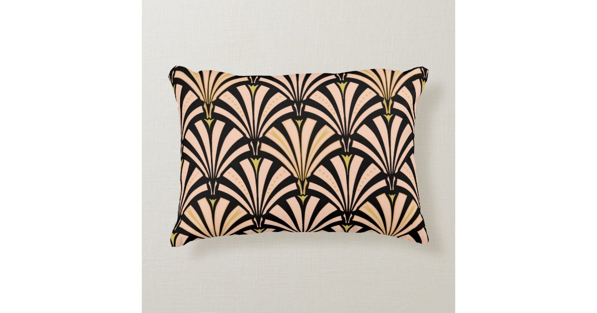 Art Deco fan pattern peach on black Accent Pillow Zazzle