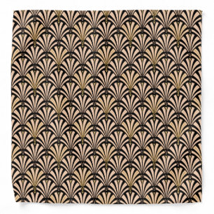 Art Deco fan pattern - peach on black Bandana