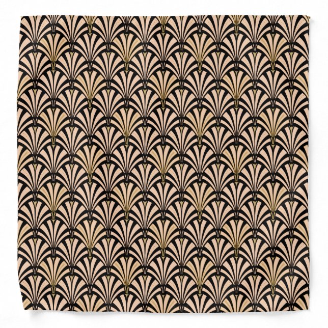 Art Deco fan pattern - peach on black Bandana (Front)